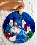 Holy Family, ornament, Mary, Joseph, Baby Jesus, Birth of Christ, wise men, shepherd boy, tree decor, Christmas, religious, Christian