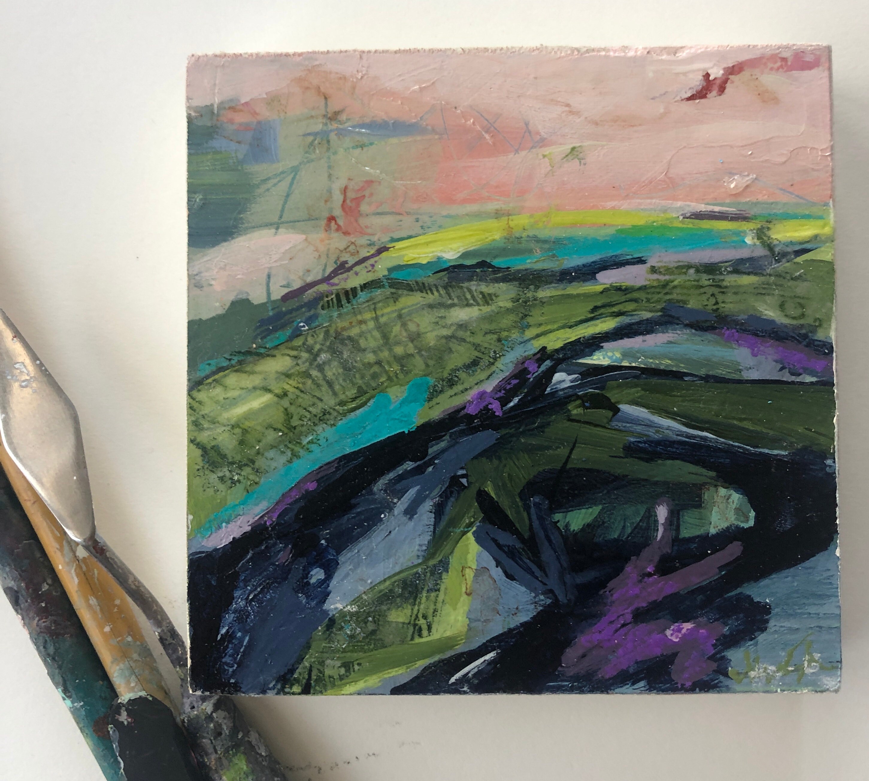 オリジナル抽象風景画：ミクストメディアアート（5x5） - Etsy 日本