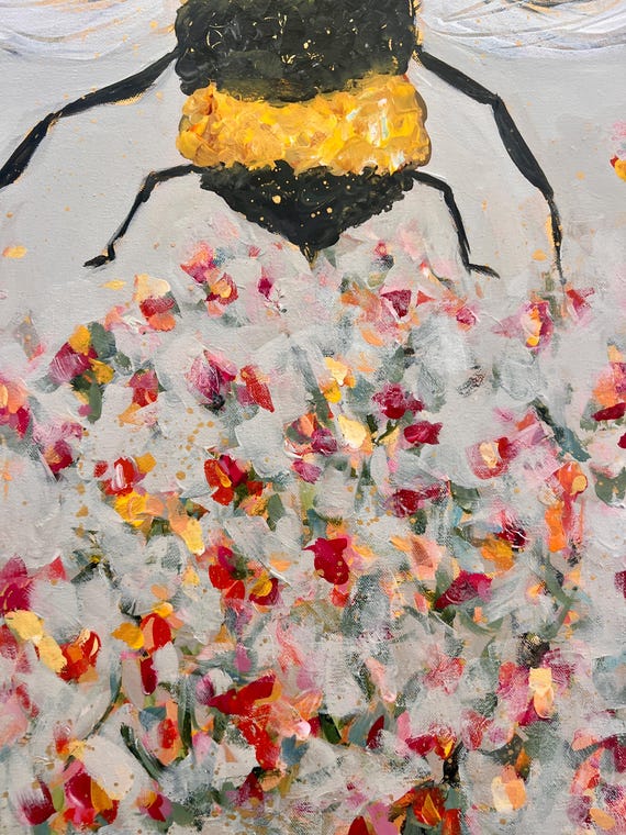 抽象的な蜂の花粉媒介者絵画：オリジナルアクリルファインアート、20