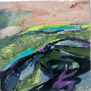 Lush Landscape III, abstract landscape, mixed media, modern, acrylic, original art, decor, fine art, 5&quot;x5&quot;