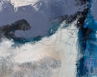 キャンバスに描かれた抽象的な青いミクストメディア絵画 - 36インチ×36