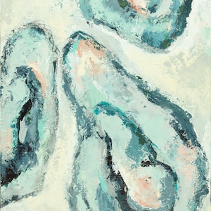 Coastal art, shell, oyster, abstract, canvas, painting, art, On The Half Shell I
