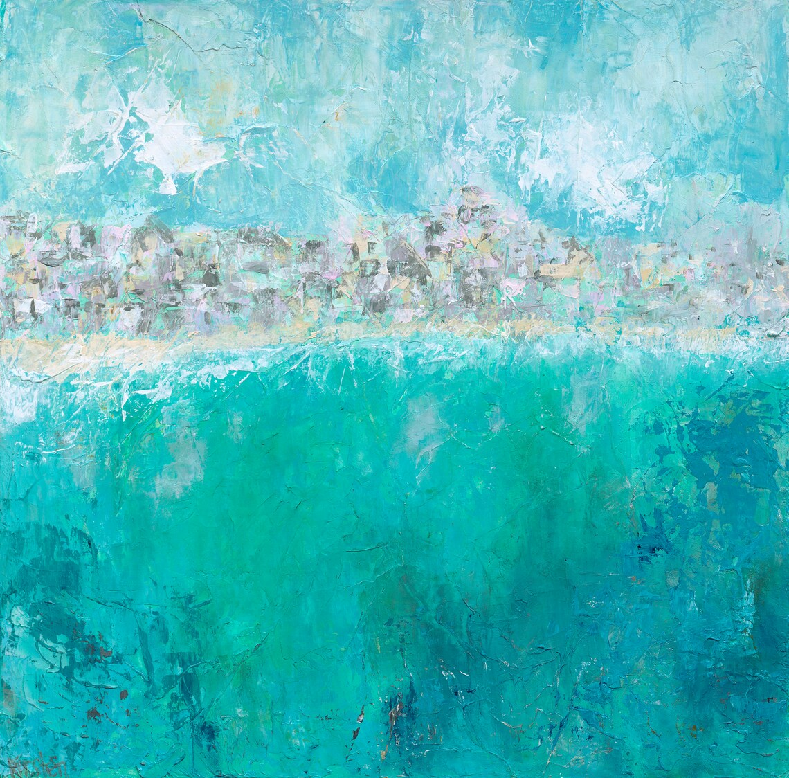 Teal Sea Foam Abstract Art Canvas Print Coastal Town Etsy