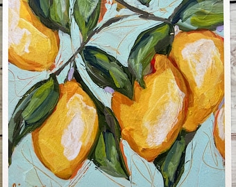 Abstract Lemons, Lemon Art, kitchen decor, fruit,  Fine Art, PRINT on cold press watercolor paper, 10x10, frame ready