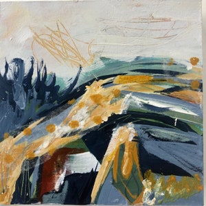 Lush Landscape XII, abstract landscape, mixed media, modern, acrylic, original art, decor, fine art, 5&quot;x5&quot;
