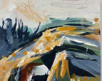 Abstract Landscape Painting: Original Mixed Media Art (5"x5")
