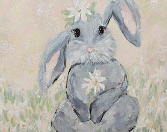 Daisy Bunny Canvas Print: Wildflower Nursery Wall Art