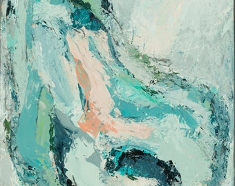 Abstract Oyster Canvas Print: Coastal Palette Knife Art