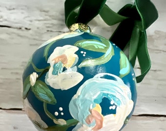 Hand painted, bisque ornament, painted ball, abstract garden, floral, hand made, Hand painted, tree decor, Christmas, decor