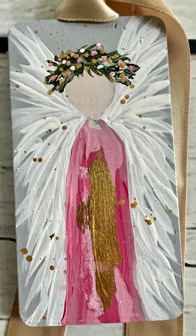 Angels, ornament, hand made, Hand painted, tree decor, Christmas, decor, garden angel, remembrance, gift, thank you, love, peace Pink