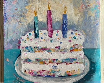 Birthday cake, cake painting, birthday confetti frosting, celebrate, dessert, kitchen art, birthday,