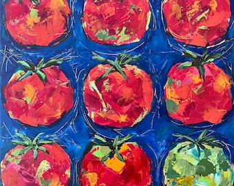 Tomato Grid Art Print: Abstract Kitchen Wall Decor, fruit, vegetable