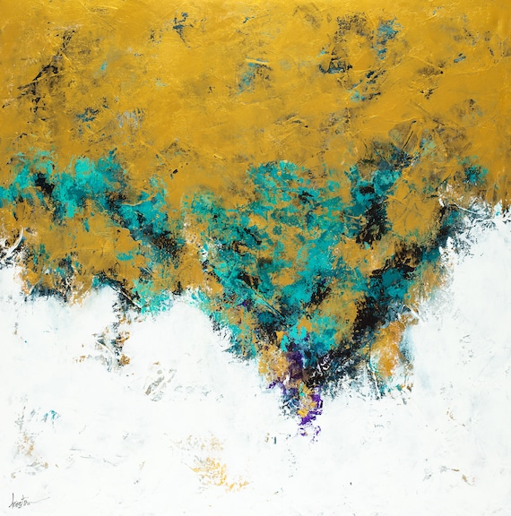 Contemporary abstract canvas original art decor, modern art painting, gold artwork, "I Can't Remember"