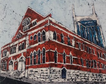 Auditorio Ryman de Nashville Impresión: Paisaje urbano en técnica mixta (10x10)