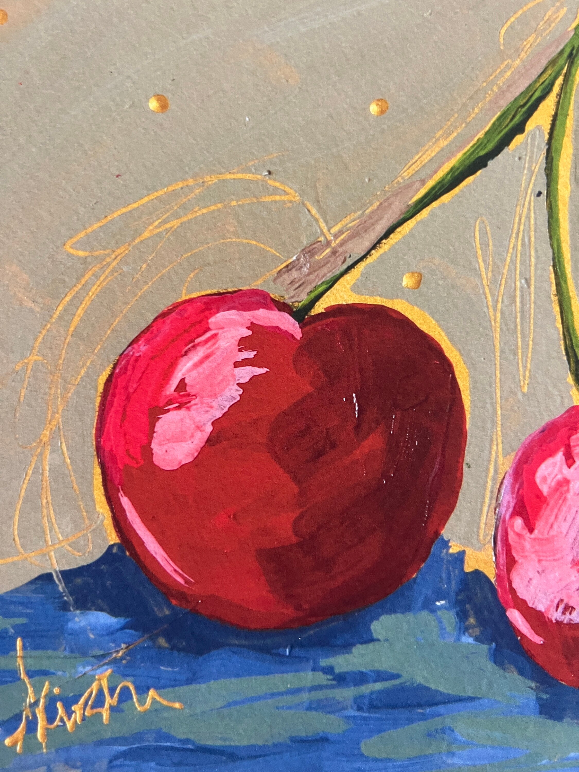 Abstract Cherry Art Print: Kitchen Decor, 10x10 Cold Press Paper