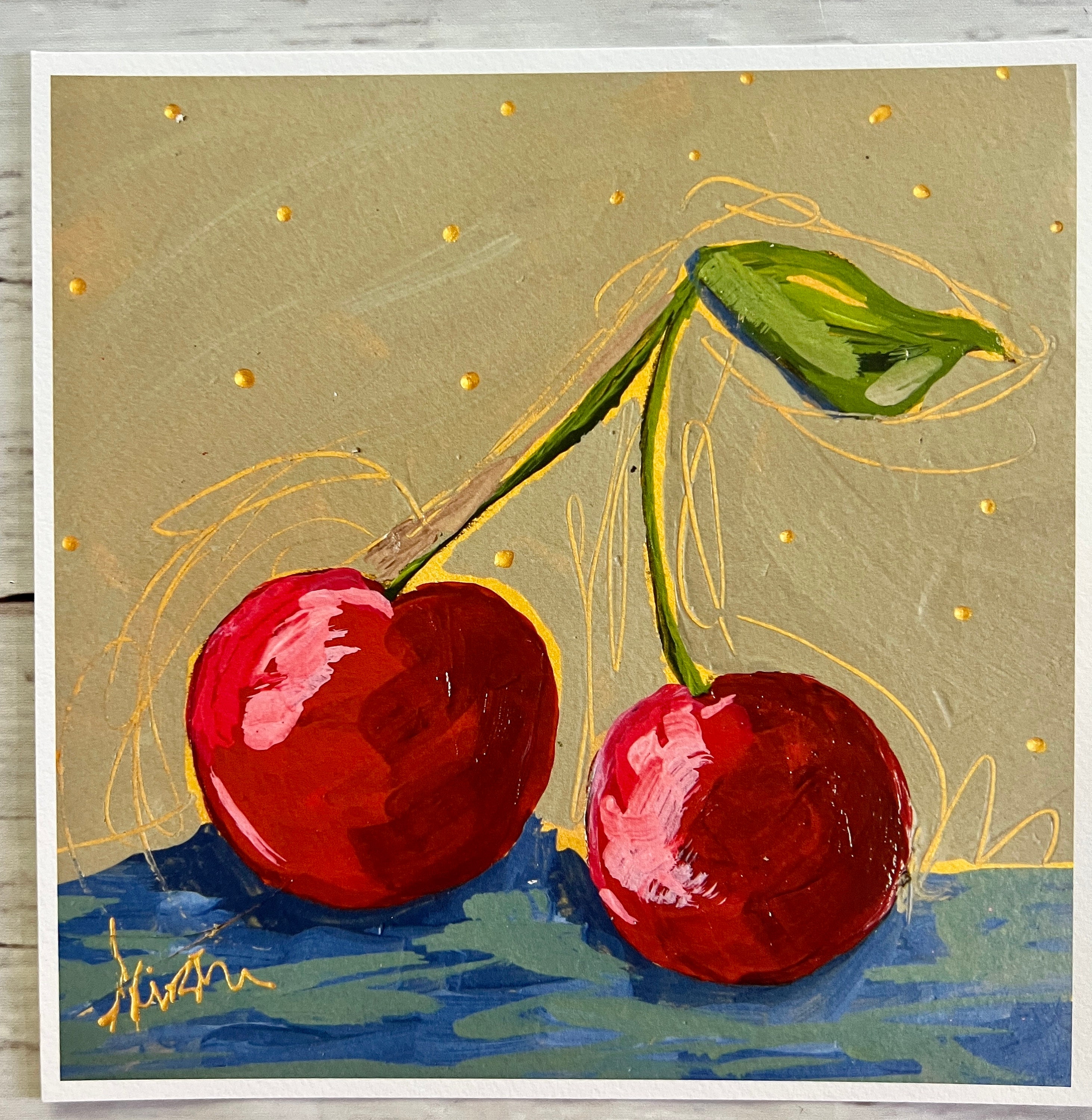 Abstract Cherry Art Print: Kitchen Decor, 10x10 Cold Press Paper