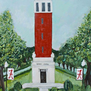 University of Alabama, Denny Chimes, painting, gift, canvas, art, graduation gift, college campus, Bama, Roll Tide, grad gift