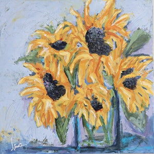 Sunflowers in vase art print on paper, floral art decor, ready for frame