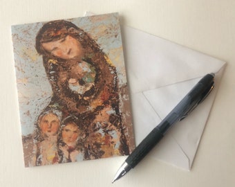 Mother and children, Note Cards, art print card, stationery, fine art cards
