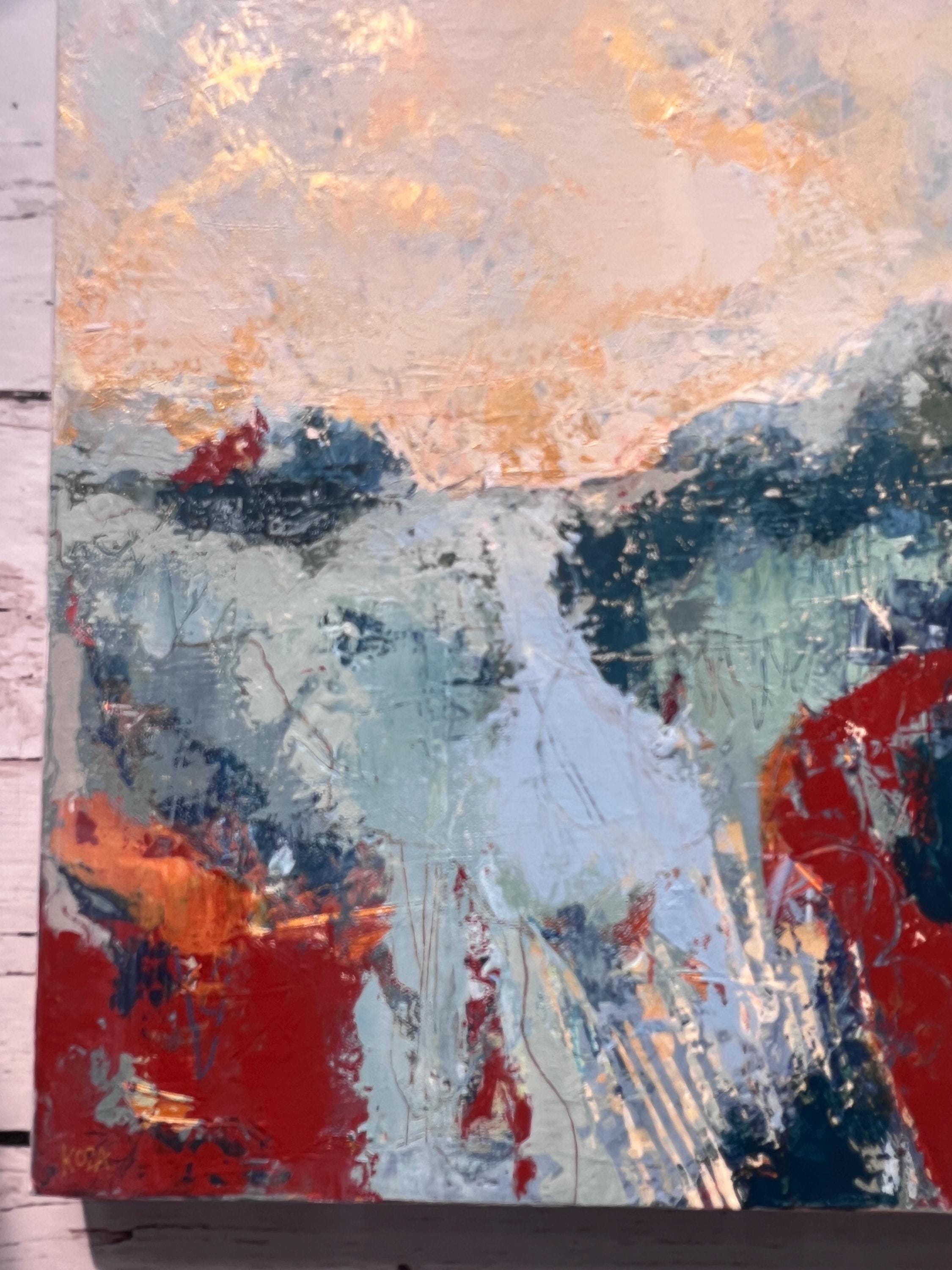 抽象画 美術　ミクストメディア 抽象風景画：キャンバスに描かれたミクストメディアのファインアート