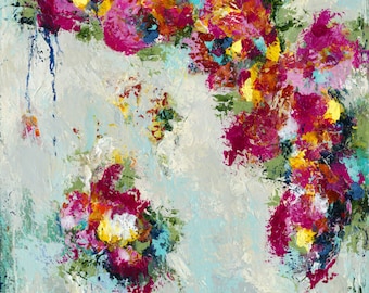Flores, Rosa, pintura, arte abstracto, Late Bloomer, estampado de lienzo