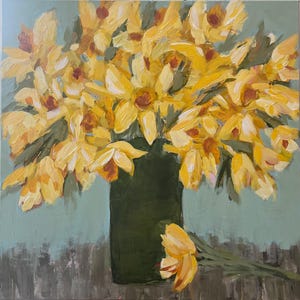 Abstract floral painting, original art, wall decor, boho, fine art, daffodils, abstract art, floral painting, home decor, &quot;Daffodil Delight”