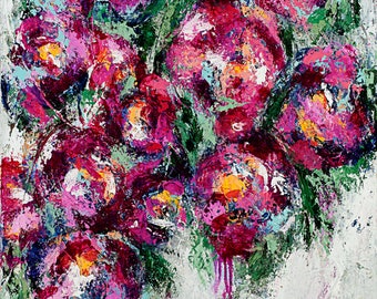 Flowers, pink, painting, abstract art, No Place I'd Rather Be, canvas print