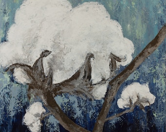 Cápsula de algodón, pintura, arte abstracto, arte sureño, decoración, impresión en lienzo, "De cosecha propia"