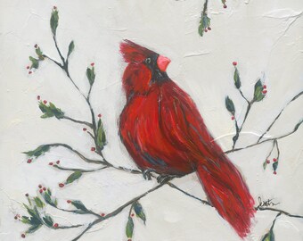 Bird, red bird, cardinal, decor, wall decor, canvas print, home decor, Remembrance, remembrance gift, Cardinal