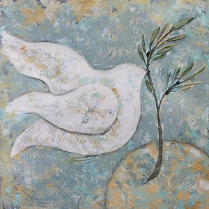 Peace Dove, world peace, olive branch, painting, dove art, dove wall decor, dove print, office decor, abstract art,  canvas print