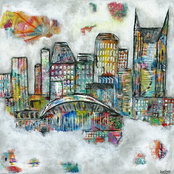 Nashville canvas, painting, art, tennessee, Music city, skyline, canvas print, Music City Dreams