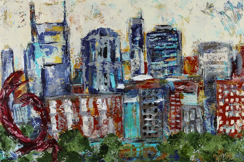 Nashville Skyline Canvas Painting Art Sunset Nashville Etsy