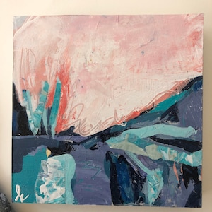 Lush Landscape XVIII, abstract landscape, mixed media, modern, acrylic, original art, decor, fine art, 5&quot;x5&quot;