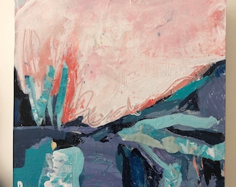 Abstract Landscape Painting: Original Mixed Media Art, 5x5