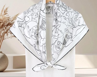 100% Mulberry Silk Scarf 35", 1,001 Rabbits Luxury 14Momme, Twill Silk Square 90cm