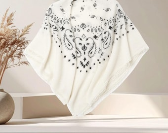 100% Cashmere Square Scarf 39x39", Knitted Paisley Cashmere Shawl for Women, Light Luxury Fringe Wrap 100x100cm