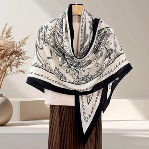 Silk Wool Luxury Triangle Scarf, Large Minimalist Old Money Style Shawl Wrap for Women, Anniversary and Christmas Gift for Her