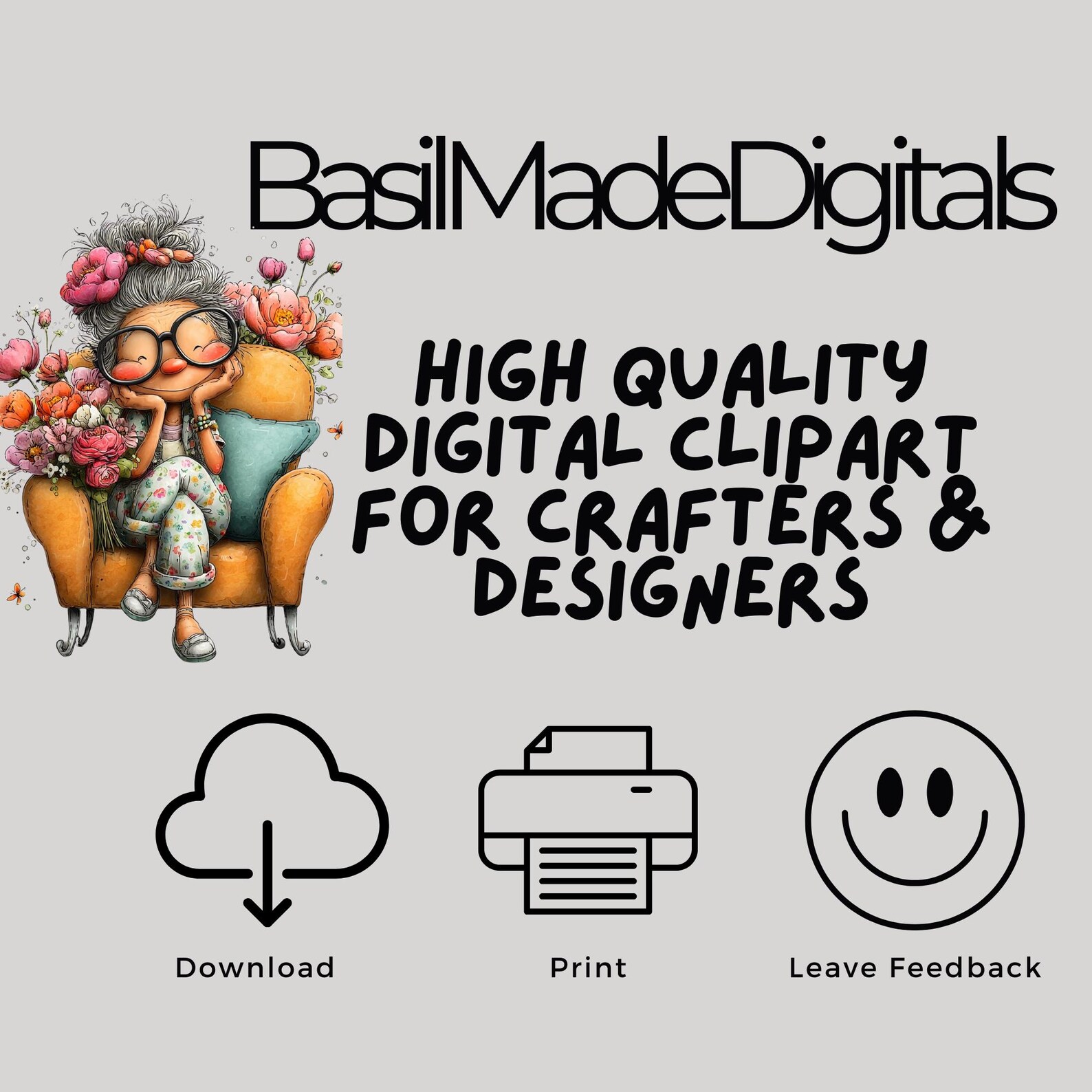 Funny Grandma Clipart – Whimsical Nana PNG Digital Crafters Bundle – 11 ...