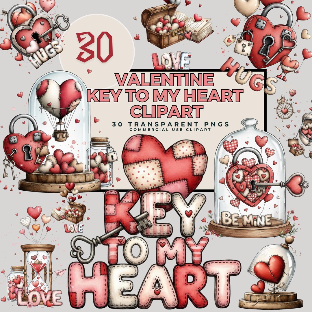 Valentine Key to My Heart Clipart – Whimsical Love Pngs – 30 Designs ...