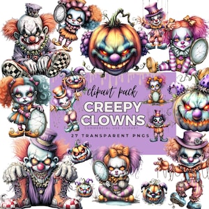Clipart de payaso espeluznante: PNGs de Halloween de circo espeluznante (descarga digital, uso comercial)