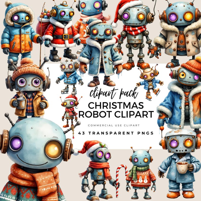 Christmas Robot Clipart: Quirky Steampunk Holiday PNG Images (12x12 ...