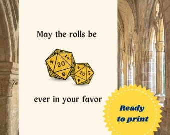 Tarjeta D20 de Dungeons and Dragons para imprimir / Temática de D&D / Tarjeta de felicitación para juegos de rol de DnD / PDF de feliz cumpleaños único / Tarjeta única