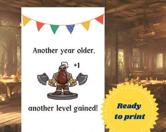 Tarjeta de cumpleaños imprimible de Dungeons and Dragons D20 / Temática de D&D / Tarjeta de felicitación para juegos de rol de DnD / Dungeon Master / Feliz cumpleaños único en PDF