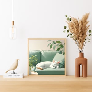 Pastel Cat Oil Painting Print,Minimalist Cat Wall Art, Animal Decor for Nursery and Home