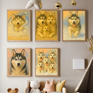 Lustiger Husky Wand-Kunst-Set von 5, Hundeliebhaber Poster, niedlicher Husky Dekor für Haustierbesitzer, lustiger Hund Zitate Wanddekoration