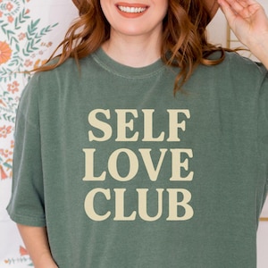Self Love Club Comfort Colors Shirt, Vintage Collegiate Tee, Minimalist Mental Health Shirt, Gift for Her, Retro Graphic T-Shirt, Vibe Tee