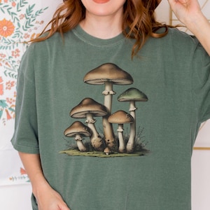 Vintage Mushroom T-Shirt, Botanical Fungi Shirt, Cottagecore Aesthetic Tee, Forager Gift, Transparent Mycology Print, Nature Shirt