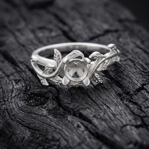Twig Engagement Ring Semi Mount | 6mm Round Leaf & Branch Ring Setting | Nature Inspired Woodland Ring Base | DIY Jewelry Casting