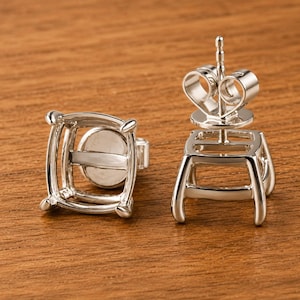 Monture de clous d'oreilles coussin, monture de boucle d'oreille panier 4 broches, clous d'oreilles coussin, blanc de boucle d'oreille en argent sterling 925, fabrication de bijoux DIY