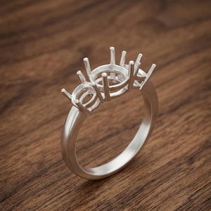 Three Stone round Ring Setting 925 Sterling Silver | Trilogy Engagement Ring Setting | 3 Stone Gemstone Ring Mount | DIY Custom Ring